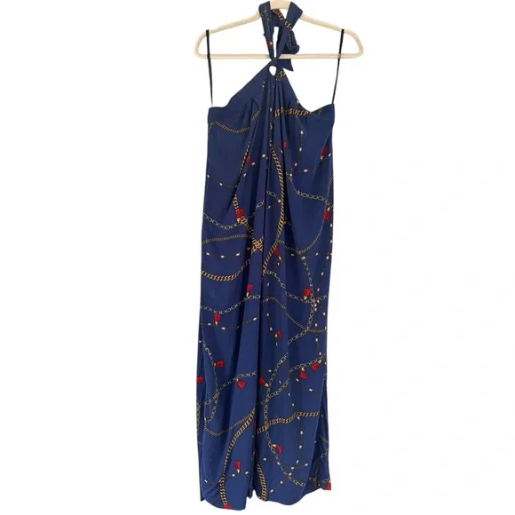 Anthropologie Corey Lynn Calter Blue Printed Wide Leg Jumpsuit Size Large - Picture 6 of 10